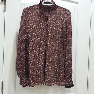 Cabi Knife Pleat Blouse #3952 Floral Sheer High Neck, Medium